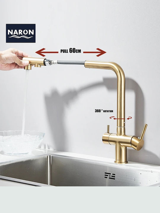 Naron Kitchen Faucet Counter with Shower Brushed Gold