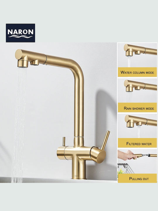 Naron Kitchen Faucet Counter with Shower Brushed Gold