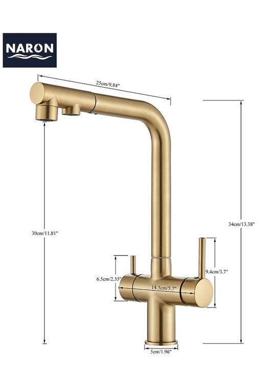 Naron Kitchen Faucet Counter with Shower Brushed Gold
