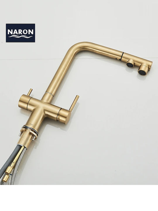 Naron Kitchen Faucet Counter with Shower Brushed Gold
