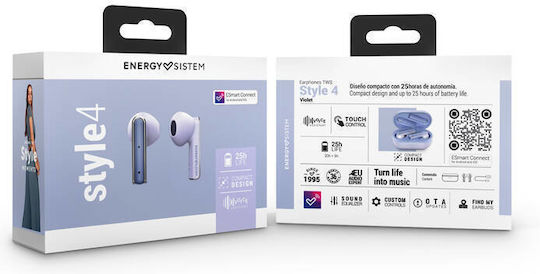 Energy Sistem Style 4 In-ear Bluetooth Handsfree Ακουστικά με Θήκη Φόρτισης Violet