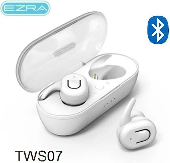 Ezra TWS07 In-ear Bluetooth Handsfree Ακουστικά με Θήκη Φόρτισης Λευκά