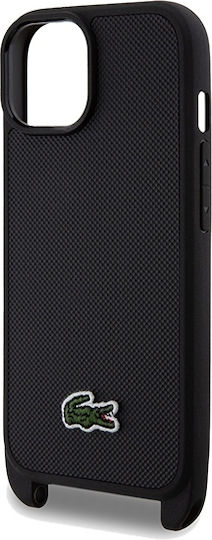 Lacoste Iconic Petit Pique Crossbody Задна корица Пластмаса с Каишка Черен (iPhone 15)