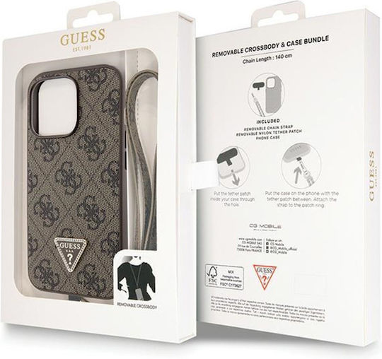 Guess Metallisch Logo Rückseite Umschlag mit Braunen Nackenriemen (iPhone 13 Pro)