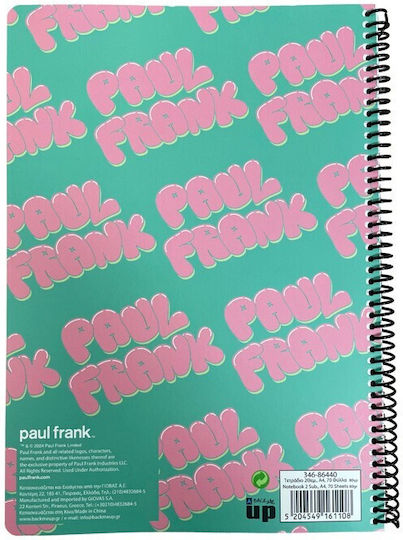Caiet cu spirală Bmu Paul Frank A4 2-subiecte 70 foi 1995-logo Fata 346-86440 Paul Frank