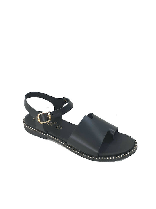 Zizel Leather Women's Flat Sandals in Black Color