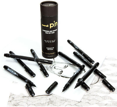 Uni Pin Black Drawing Pen Set 9 Pieces 3296280048659