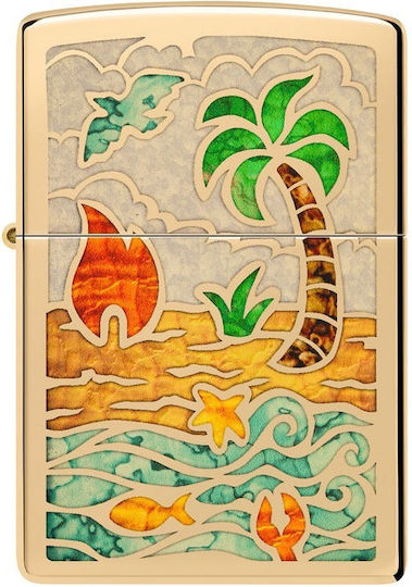 Zippo 46140 Design Plajă Ziua Oțel Auriu