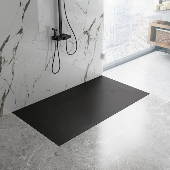 Rea Ορθογώνια Ντουζιέρα Τεχνητής Πέτρας 80x120cm Μαύρη