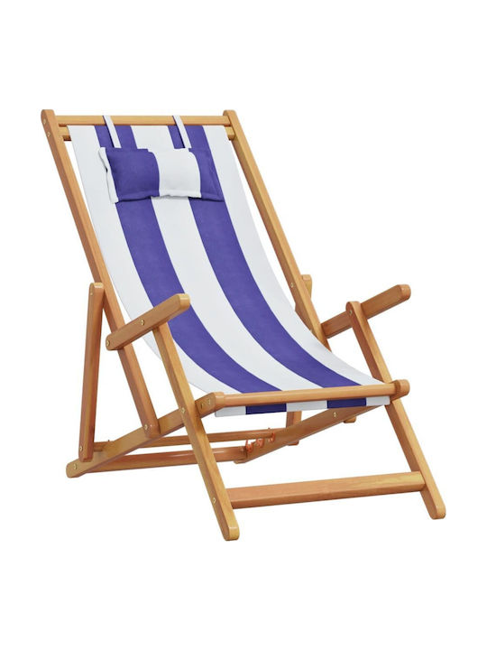 Deckchair Wooden With Arms & Blue Fabric 2 Pieces 61x112x95cm