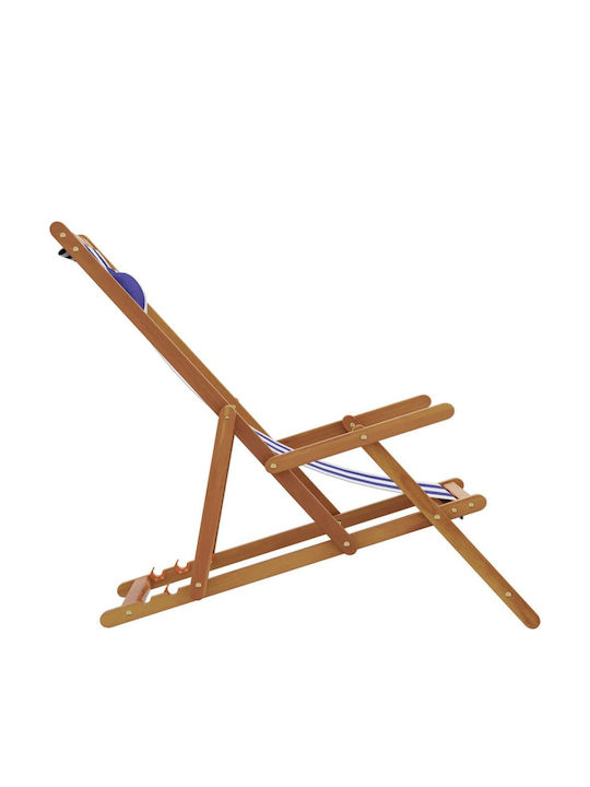 Deckchair Wooden With Arms & Blue Fabric 2 Pieces 61x112x95cm