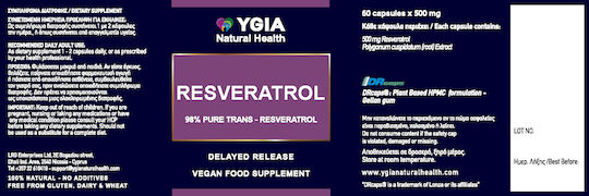 Ygia 98% Trans-Resveratrol 500mg 60 Vegetable Capsules