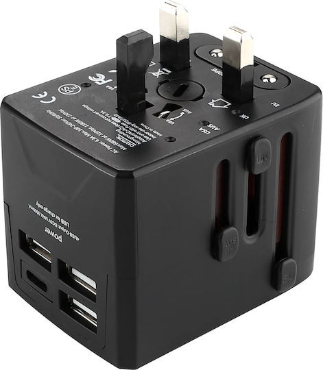 Techsuit Steckdosenadapter in Universal mit 4 USB-Steckdosen