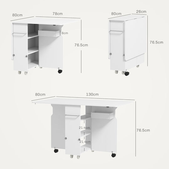 Masă Bucătărie Pliabil Lemnoasă Alb 130x80x76.5buc