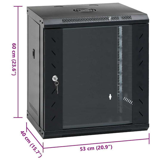 vidaXL Wall Mounted Rack Cabinet 12U 53x40x60cm Black 30262