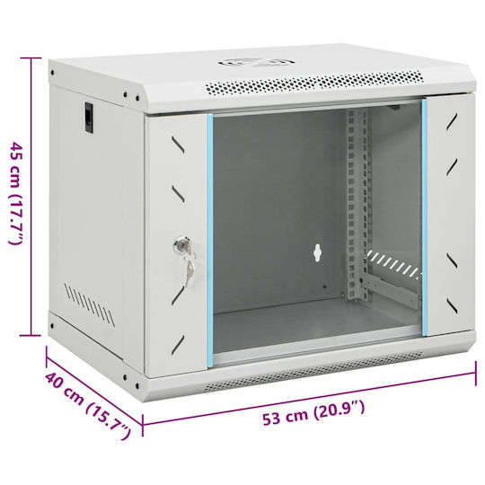 vidaXL Montat pe perete Cabină Rack 9U 53x40x45cm Gri 30261