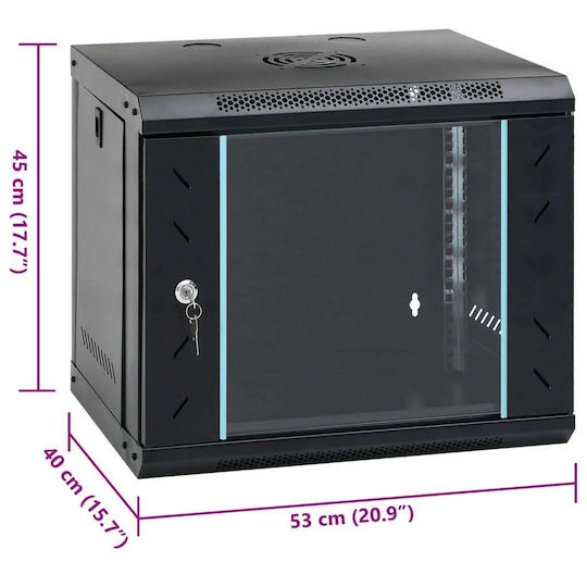 vidaXL Wall Mounted Rack Cabinet 9U 53x40x45cm Black 30260