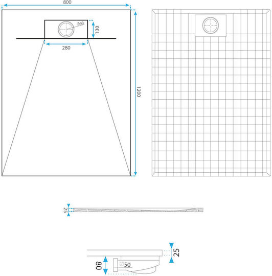 Rea Ντουζιέρα Τεχνητής Πέτρας 80x120cm Μαύρη