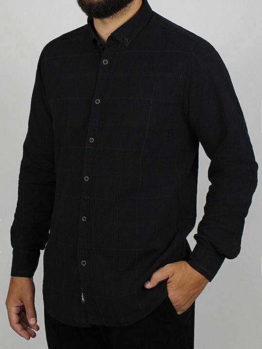 Twin Lion Men's Shirt Long Sleeve Linen Black