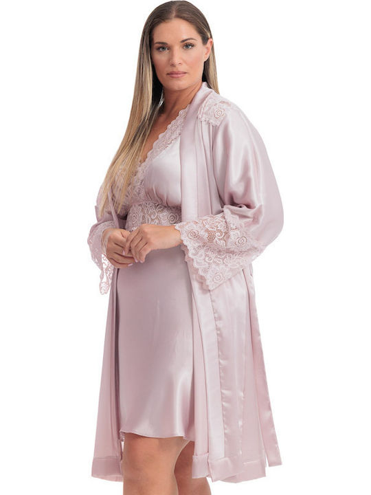 Jasmin Καλοκαιρινή Γυναικεία Ρόμπα με Νυχτικό Ροζ