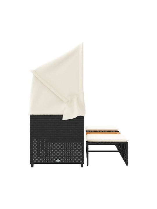 Ξαπλώστρα Τριπλή Rattan με Μαξιλάρι & Σκίαστρο Μαύρη με Τραπεζάκι