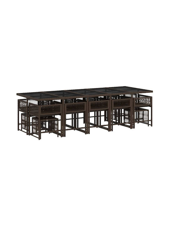 Garden & Outdoor Furniture Set 15 Pieces Dining Room Brown with Pillows