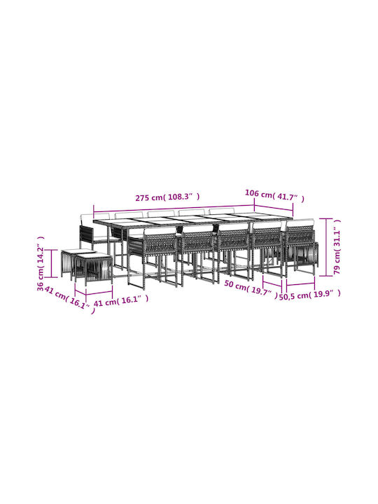 Garden & Outdoor Furniture Set 15 Pieces Dining Room Brown with Pillows