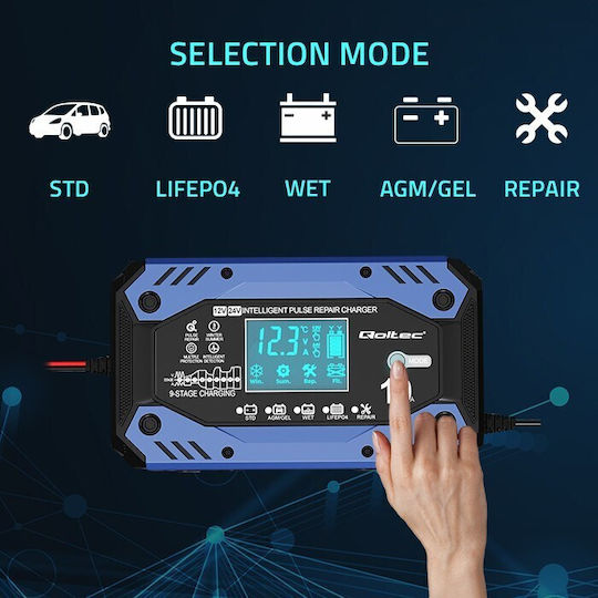 Qoltec Φορτιστής Μπαταρίας Αυτοκινήτου 12V for STD AGM GEL LiFePO4