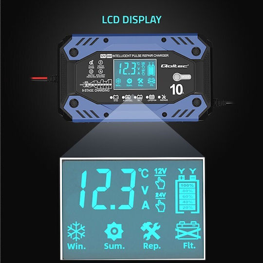 Qoltec Φορτιστής Μπαταρίας Αυτοκινήτου 12V for STD AGM GEL LiFePO4