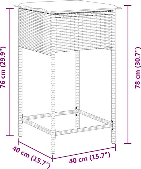 Табуретка Бар За външна употреба Ратан С възглавница Сив 2бр 40x40x76см