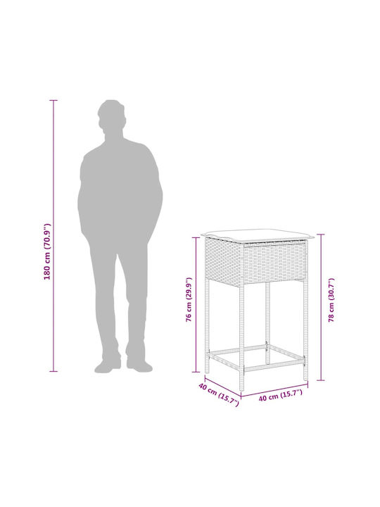 Hocker für Bar Für den Außenbereich Rattan mit Kissen Gray 2Stück 40x40x76cm