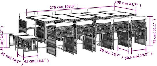 Set Sala De Mese Pentru Exterior 15 Piese Negru Cu Perne