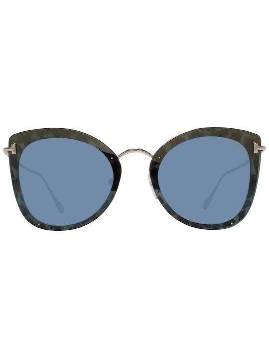 Tom Ford Women's Sunglasses with Gray Tartaruga Frame and Blue Lens FT0657 55X