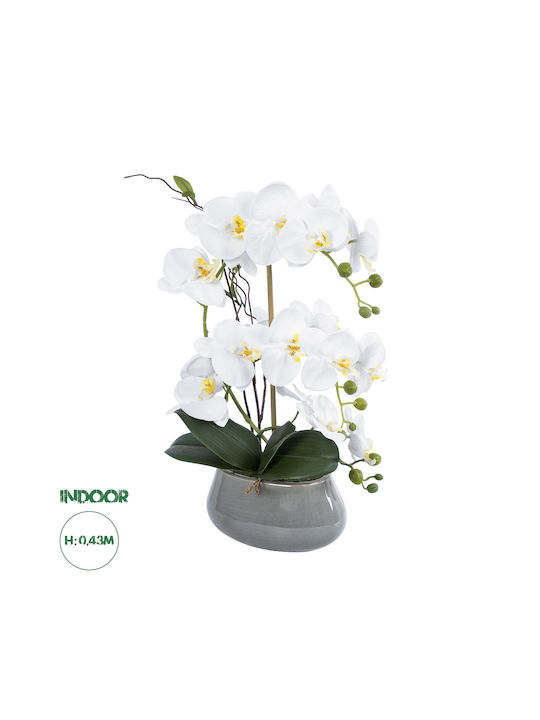 Globostar Orhidee Albă Artificială de Grădină 21120 Plantă Decorativă Orhidee Albă H43cm