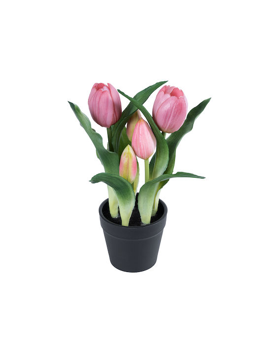 Globostar Artificial Garden Pink Tulip 21092 Decorative Plant Pink Tulip H23cm