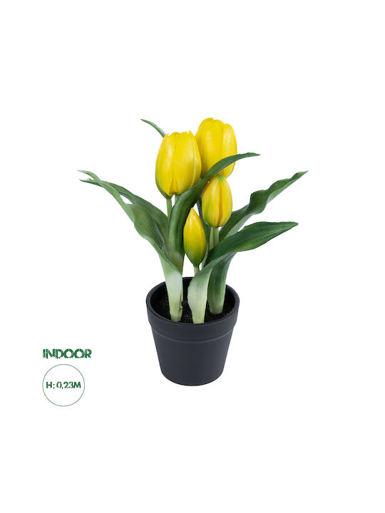 Globostar Artificial Garden Yellow Tulip 21093 Decorative Plant Yellow Tulip H23cm