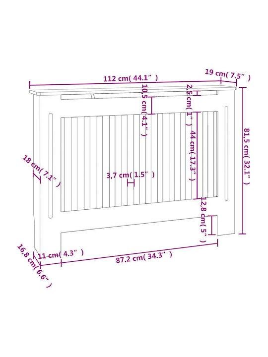 vidaXL Husă Pentru Radiator Din MDF Alb 112x19x81cm