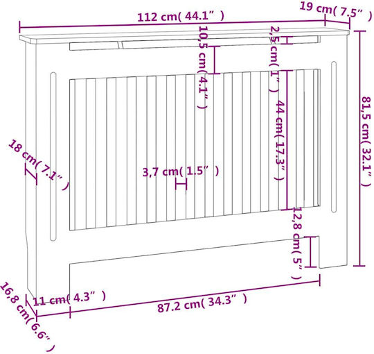 vidaXL Κάλυμμα Καλοριφέρ από MDF Λευκό 112x19x81cm