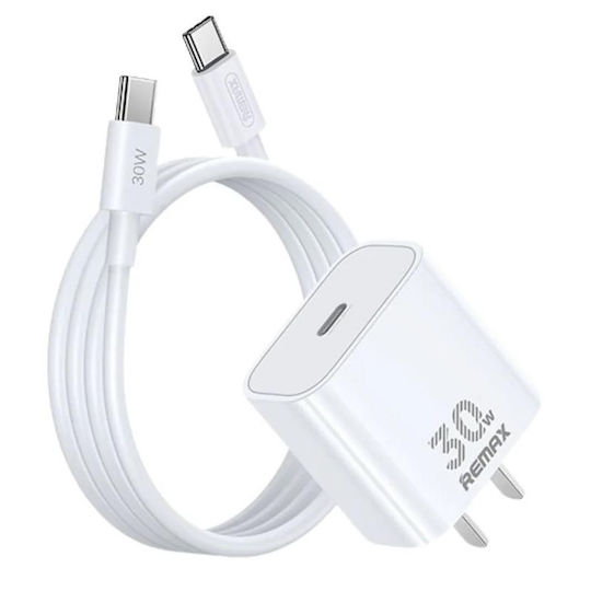 Remax Charger GaN with USB-C Port and Cable USB-C 30W Whites