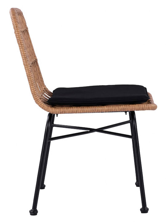 Outdoor-Stuhl Rattan Afranius Natural/Black mit Kissen 47x50x85εκ.