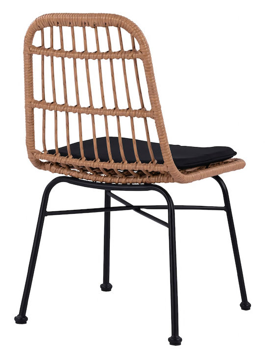 Outdoor-Stuhl Rattan Afranius Natural/Black mit Kissen 47x50x85εκ.