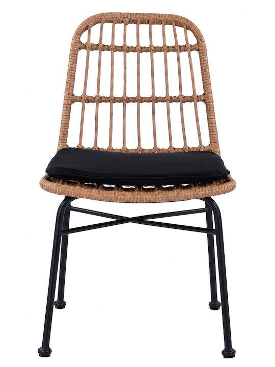 Outdoor-Stuhl Rattan Afranius Natural/Black mit Kissen 47x50x85εκ.