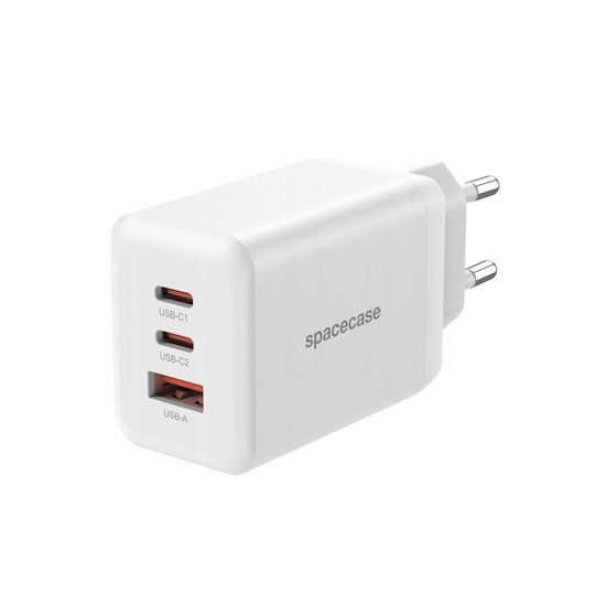 Spacecase Charger Without Cable GaN with USB-A Port and 2 USB-C Ports 65W Power Delivery / Quick Charge 3.0 Whites (121976)