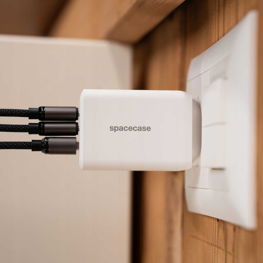 Spacecase Charger Without Cable GaN with USB-A Port and 2 USB-C Ports 65W Power Delivery / Quick Charge 3.0 Whites (121976)