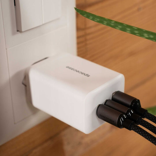 Spacecase Charger Without Cable GaN with USB-A Port and 2 USB-C Ports 65W Power Delivery / Quick Charge 3.0 Whites (121976)