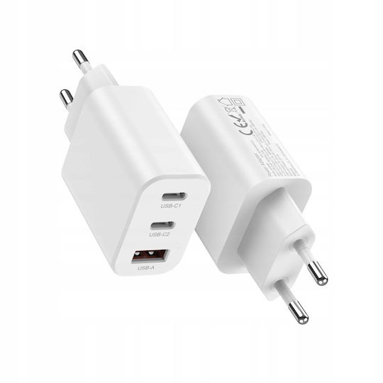 Spacecase Ladegerät ohne Kabel mit 2 USB-A Anschlüsse und USB-C Anschluss 30W Stromlieferung / Schnellaufladung 3.0 Weißs (SC004W)