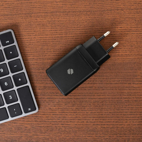 Spacecase Ladegerät ohne Kabel GaN mit 2 USB-A Anschlüsse 45W Stromlieferung / Schnellaufladung 3.0 Schwarzs (SC006B)