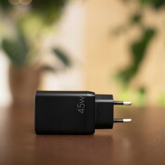 Spacecase Ladegerät ohne Kabel GaN mit 2 USB-A Anschlüsse 45W Stromlieferung / Schnellaufladung 3.0 Schwarzs (SC006B)