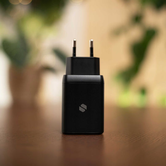 Spacecase Ladegerät ohne Kabel GaN mit 2 USB-A Anschlüsse 45W Stromlieferung / Schnellaufladung 3.0 Schwarzs (SC006B)