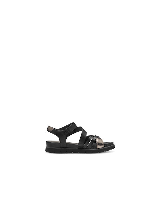 Tamaris Leather Women's Flat Sandals in Black Color